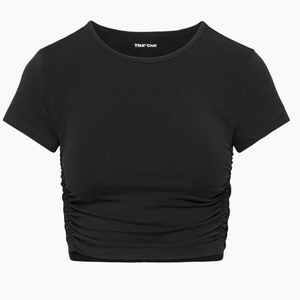 Aritzia TNA Black Ruched Crop Top